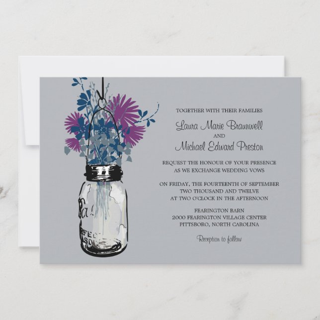 Invitaciones a la boda de Mason Jar y Wildflowers (Anverso)