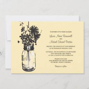 Invitaciones a la boda de Mason Jar y Wildflowers