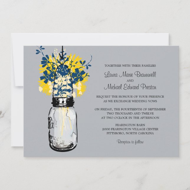 Invitaciones a la boda de Mason Jar y Wildflowers (Anverso)