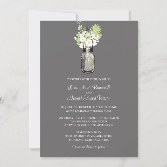 Invitaciones a la boda de Mason Jar y Wildflowers (Anverso)