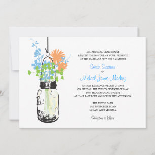 Invitaciones a la boda de Mason Jar y Wildflowers