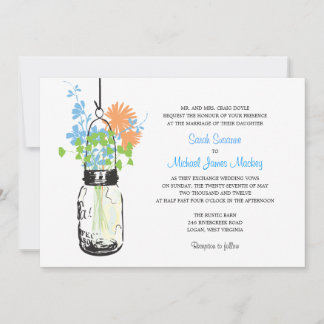 Invitaciones a la boda de Mason Jar y Wildflowers