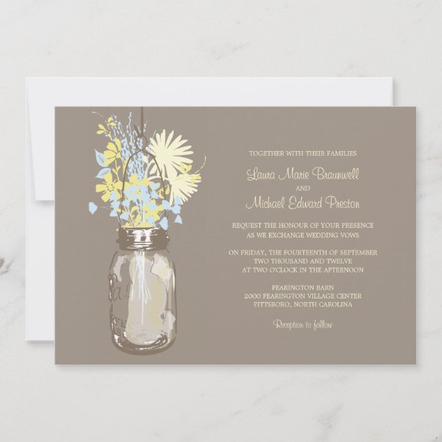 Invitaciones a la boda de Mason Jar y Wildflowers (Anverso)