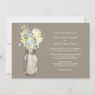 Invitaciones a la boda de Mason Jar y Wildflowers