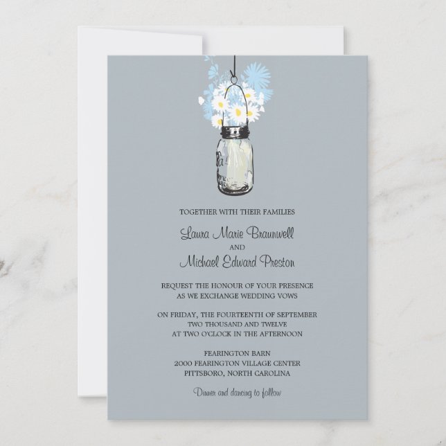 Invitaciones a la boda de Mason Jar y Wildflowers (Anverso)