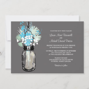 Invitaciones a la boda de Mason Jar y Wildflowers