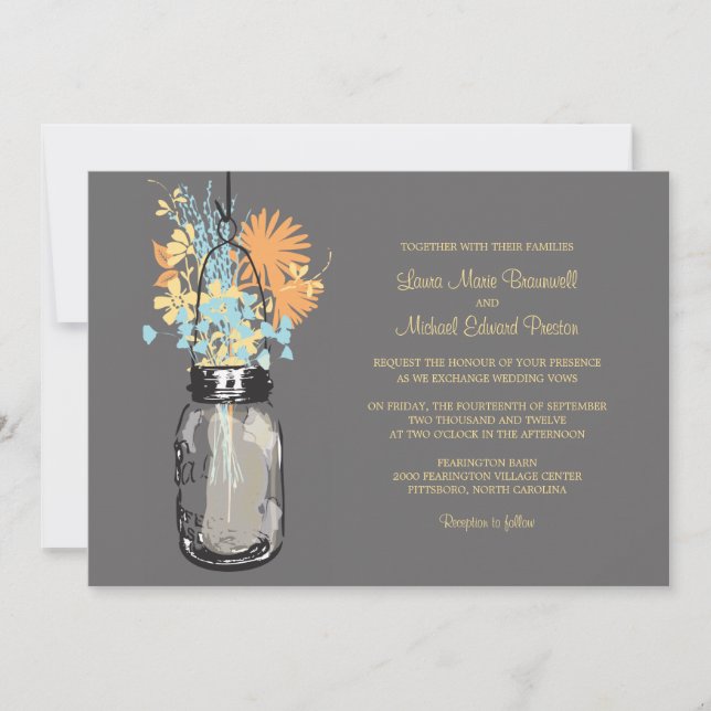 Invitaciones a la boda de Mason Jar y Wildflowers (Anverso)