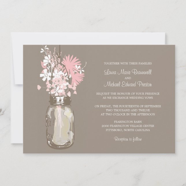 Invitaciones a la boda de Mason Jar y Wildflowers (Anverso)