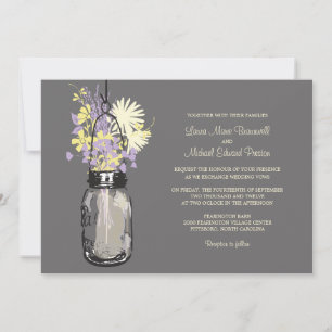 Invitaciones a la boda de Mason Jar y Wildflowers