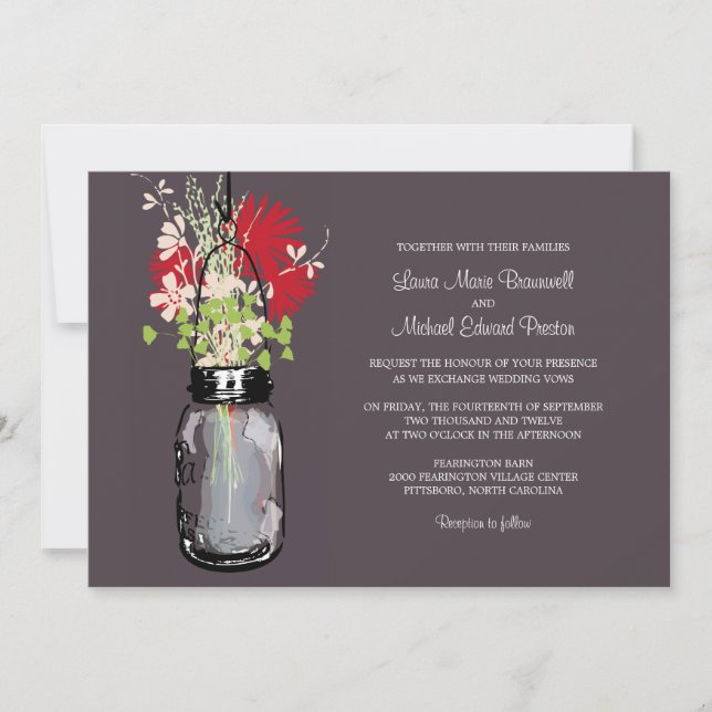 Invitaciones a la boda de Mason Jar y Wildflowers (Anverso)