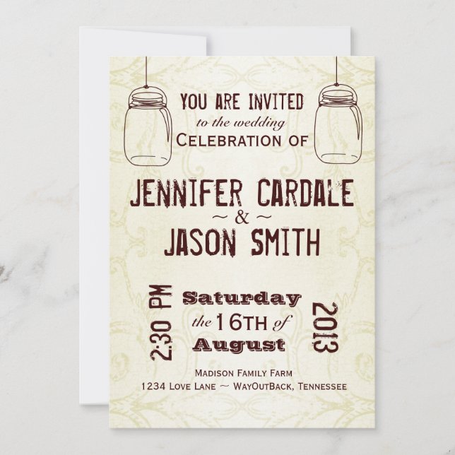 Invitaciones a la boda de Mason Jars Country Swirl (Anverso)
