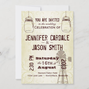 Invitaciones a la boda de Mason Jars Windmill Coun