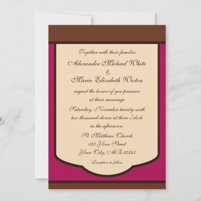 Invitaciones a la boda de Mocha y Fuchsia (Anverso)