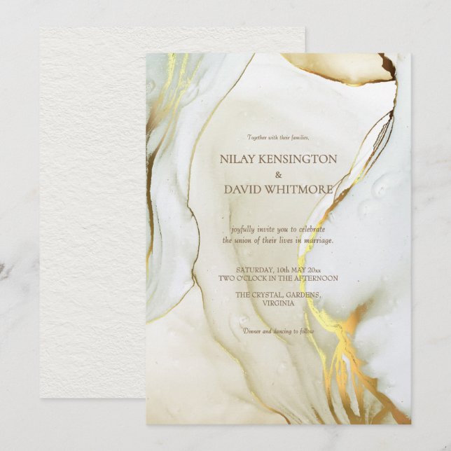 Invitaciones a la boda de Moda de oro con tinta de (Anverso / Reverso)