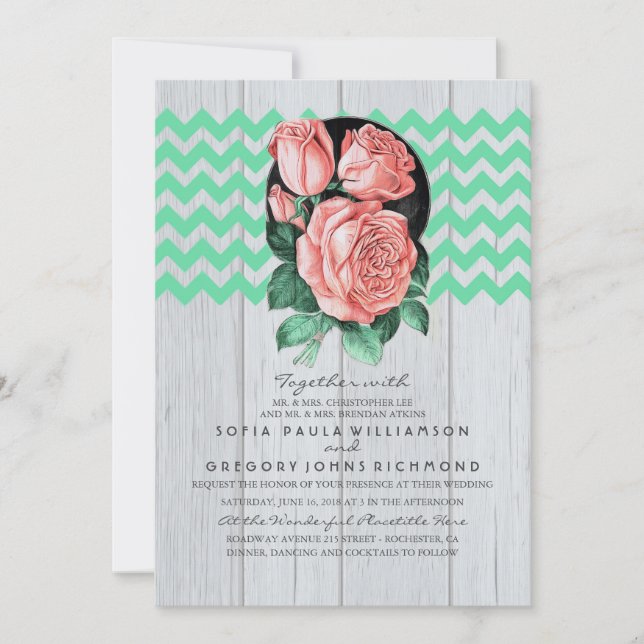 Invitaciones a la boda de Moda Rústica de menta y  (Anverso)