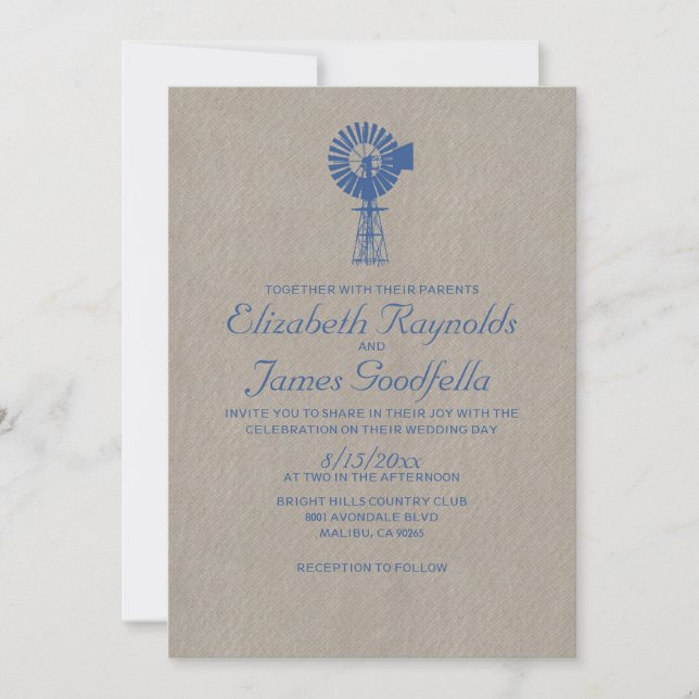 Invitaciones a la boda de molinos de viento de épo (Anverso)