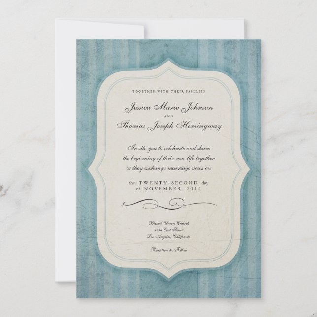 Invitaciones a la boda de monograma azul con encan (Anverso)