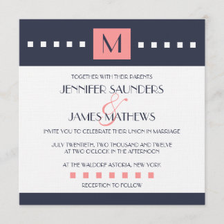 Invitaciones a la boda de monograma azul de la Mar