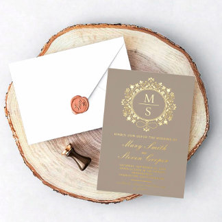 Invitaciones a la boda de monograma dorado