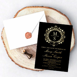 Invitaciones a la boda de monograma dorado