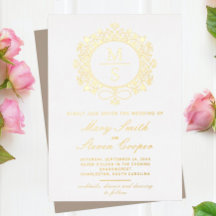 Invitaciones a la boda de monograma dorado