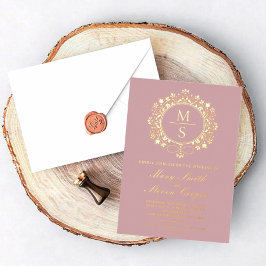 Invitaciones a la boda de monograma dorado