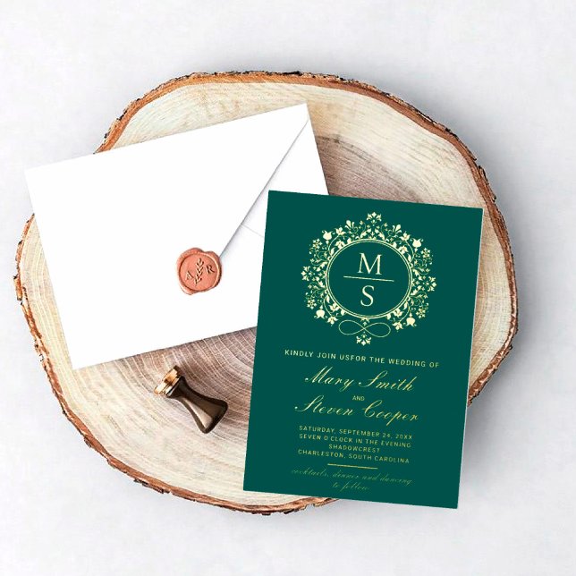 Invitaciones a la boda de monograma dorado (Subido por el creador)