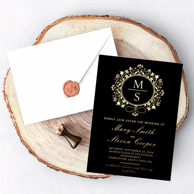 Invitaciones a la boda de monograma dorado (I wish you happiness!)