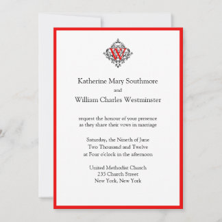 Invitaciones a la boda de monograma rojo