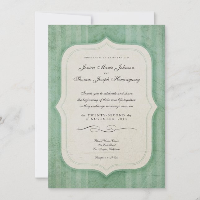 Invitaciones a la boda de monograma verde con enca (Anverso)