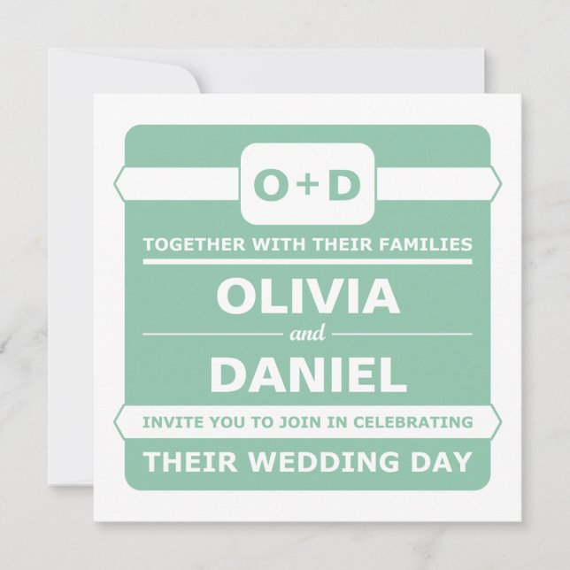 Invitaciones a la boda de monograma verde de la Ca (Anverso)