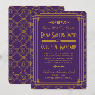 Invitaciones a la boda de morado Art Deco