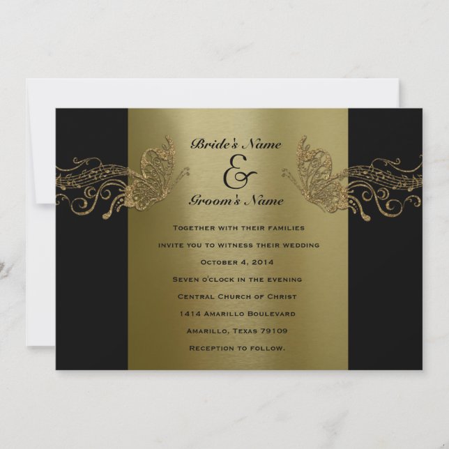 Invitaciones a la Boda de Música de Mariposa de Or (Anverso)