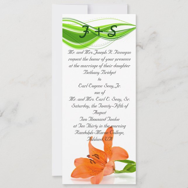 Invitaciones a la boda de Naranja Lily (Anverso)