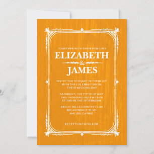 Invitaciones a la boda de naranja Rustic Barn Wood