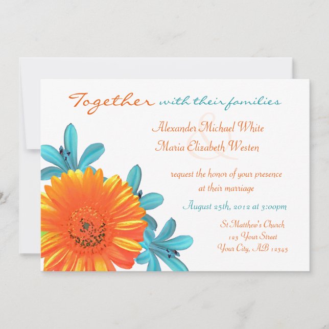 Invitaciones a la boda de Naranja y Verde azulada  (Anverso)