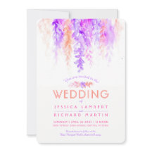 Invitaciones a la boda de naranjas púrpura de la v