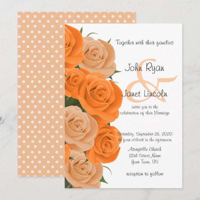Invitaciones a la boda de Naranjas Rosas de flores (Anverso / Reverso)