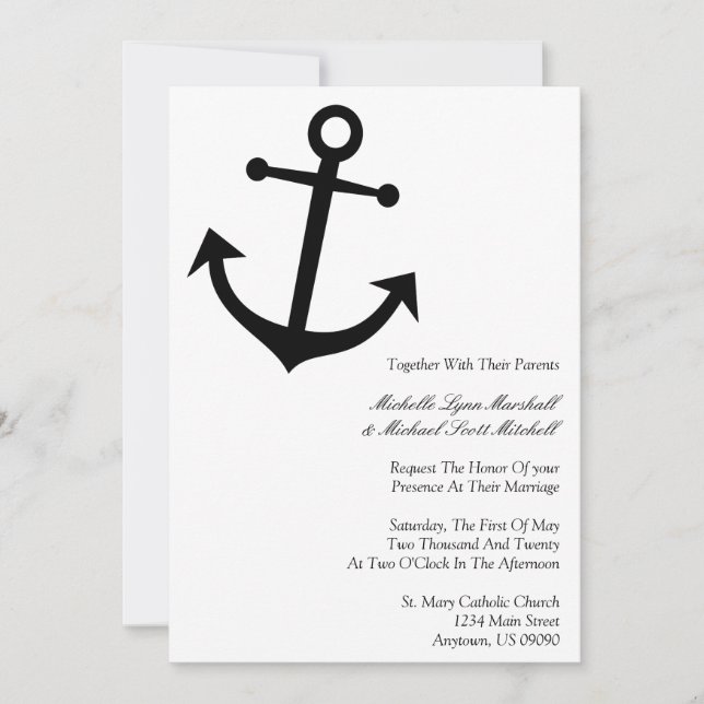 Invitaciones a la boda de náutica (negro) (Anverso)
