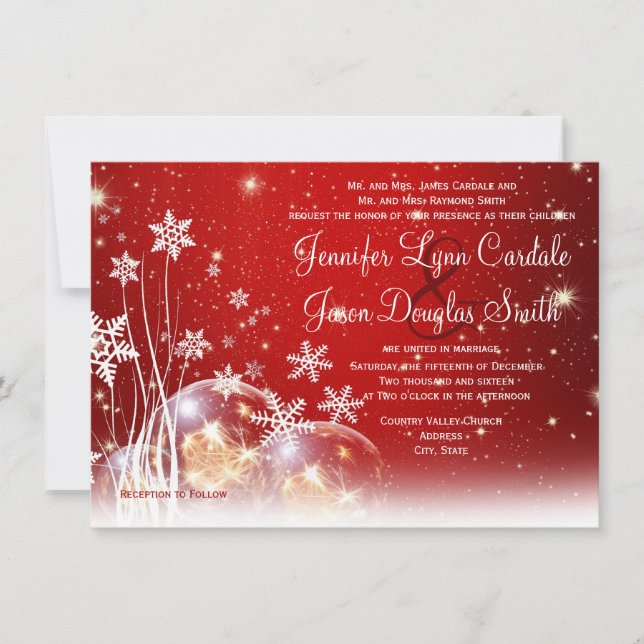 Invitaciones a la boda de Navidades blancos rojos (Anverso)