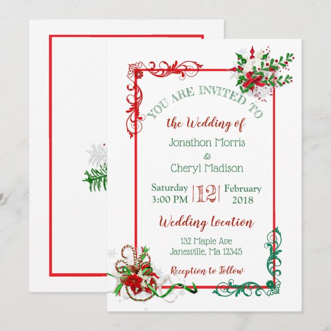 Invitaciones a la boda de Navidades de copo de nie (Anverso / Reverso)