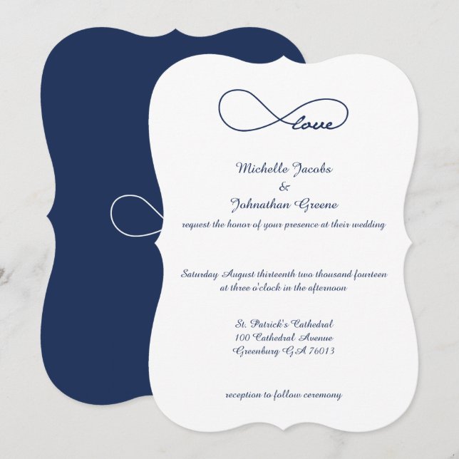 Invitaciones a la boda de Navy Blue Love Infinity (Anverso / Reverso)