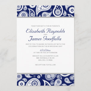 Invitaciones a la boda de Navy Blue Paisley