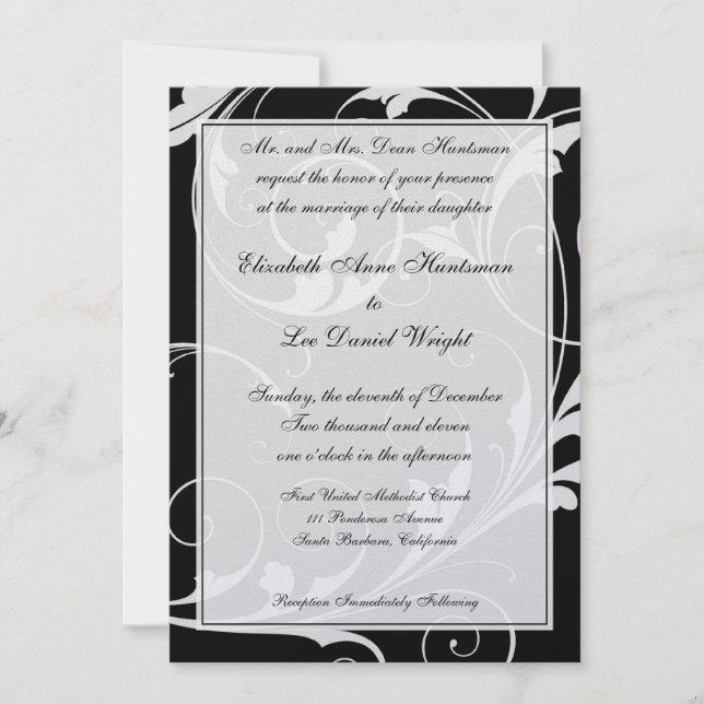 Invitaciones a la boda de nicho negro (Anverso)