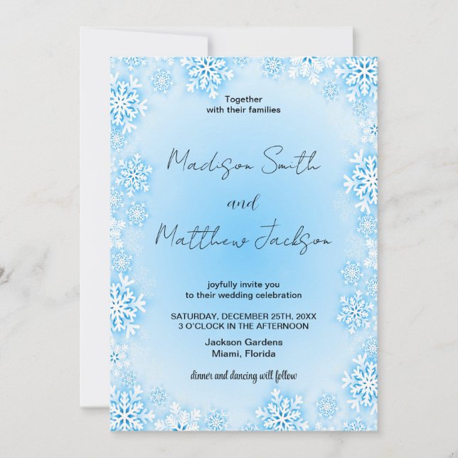 Invitaciones a la Boda de Nieve Azul de Invierno (Anverso)