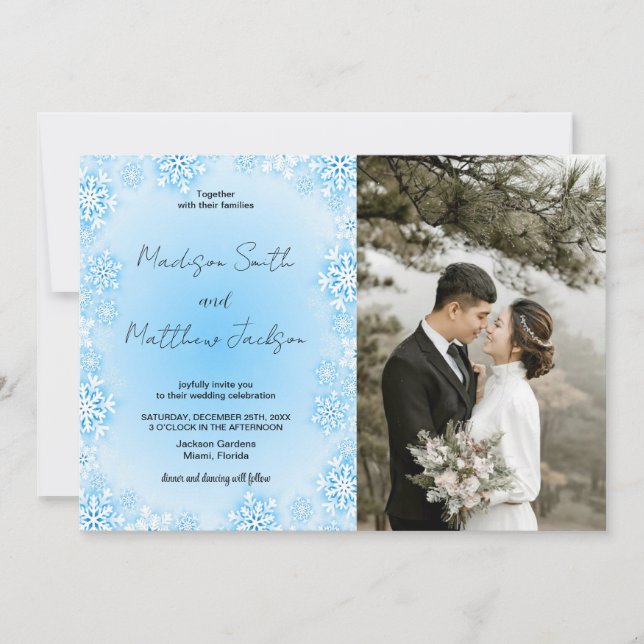Invitaciones a la Boda de Nieve Azul de Invierno c (Anverso)