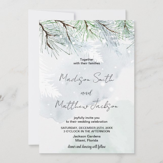 Invitaciones a la Boda de Nieve Blanca de Pino de  (Anverso)