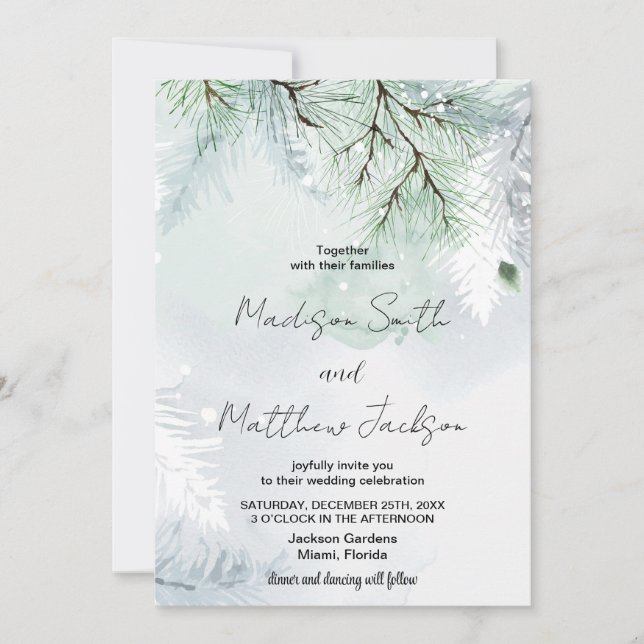 Invitaciones a la Boda de Nieve en Pino Invierno (Anverso)