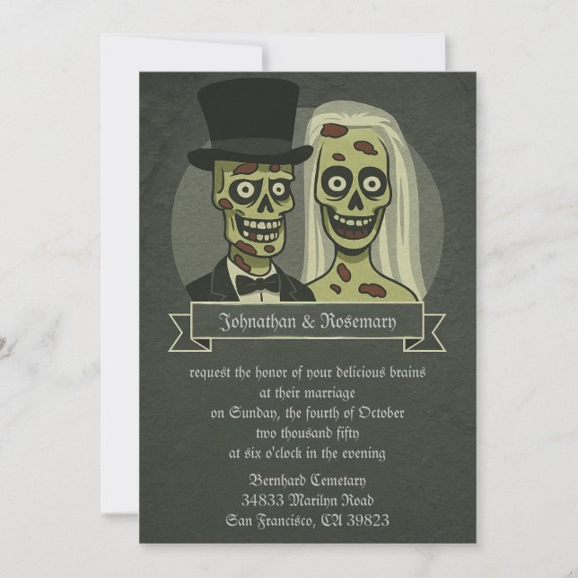 Invitaciones a la boda de novias y novias zombis (Anverso)