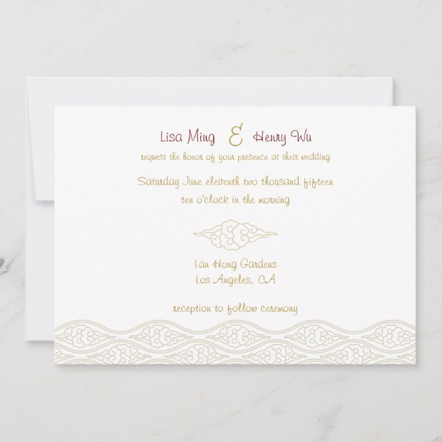 Invitaciones a la boda de nubes chinas de oro (Anverso)